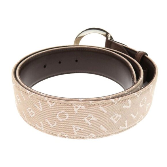 Bvlgari Logomania Bvlgari Canvas Leather Beige Brown Belt 0469 main image 5